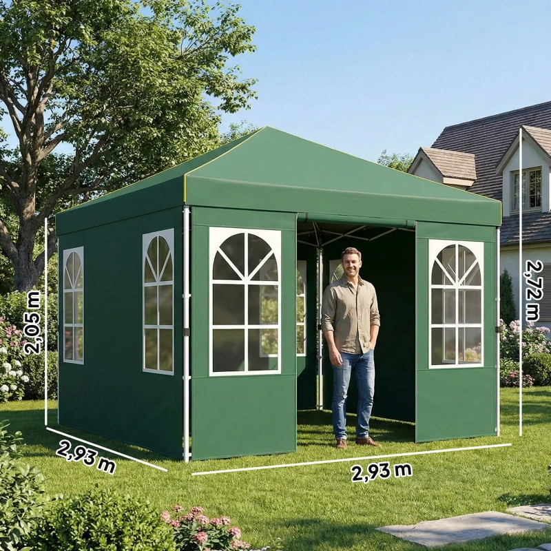 Outsunny Tente pliante 3x3 m Pop-up avec UPF50+ 4 côtés amovibles Hauteur réglable et sac de transport Vert