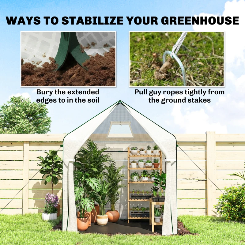 Outsunny Walk-in Greenhouse for Outdoors with Steel Frame, Large Plant House with Roll-up Door and PE Ground Cover, White