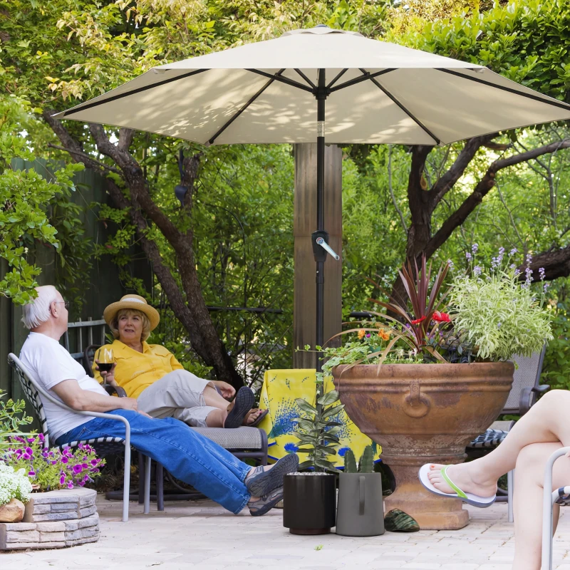 Outsunny Guarda-sol 270 cm articulado para varanda com manivela UV 50+ Guarda-sol de jardim Creme branco