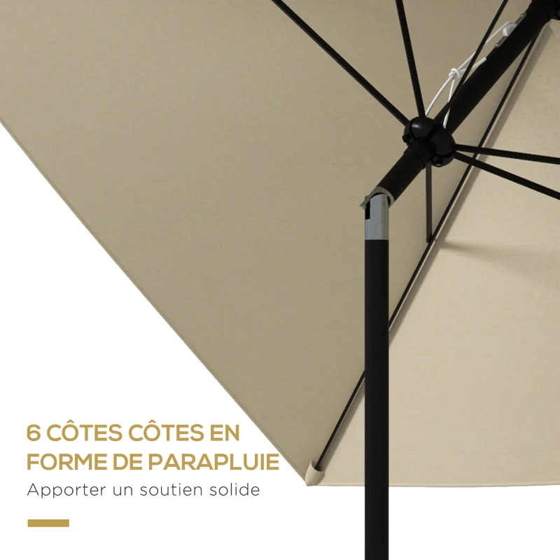 Outsunny Parasol rectangulaire inclinable 2x3 m avec manivelle toile polyester imperméabilisée haute densité 180g/m² crème