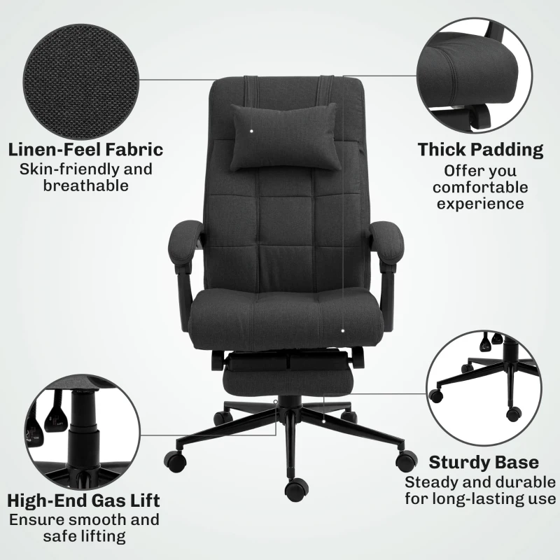 Vinsetto Silla de Escritorio Reclinable con Altura Ajustable Reposapiés Reposacabezas y Reposabrazos 66x76x112-120 cm Negro