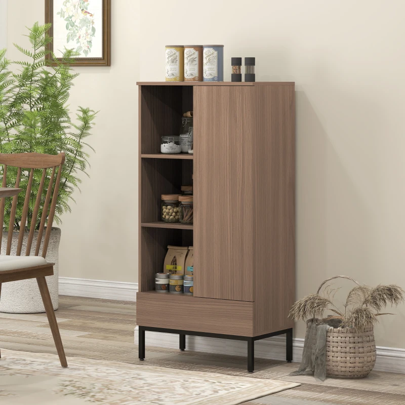 HOMCOM Aparador para Sala Moderno com Gaveta Prateleira Ajustável e 3 Compartimentos Abertos 60x34x121 cm Madeira