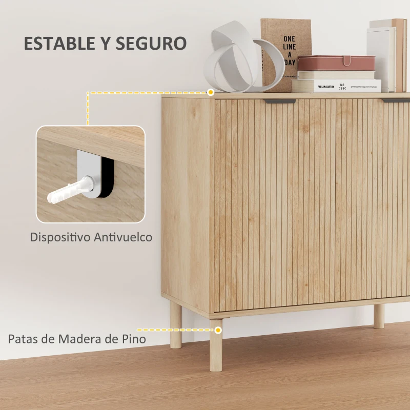HOMCOM Aparador de Salón Aparador con Estante Ajustable 2 Puertas Sistema Anti-vuelco y Patas de Madera 78x40x77,5 cm Roble