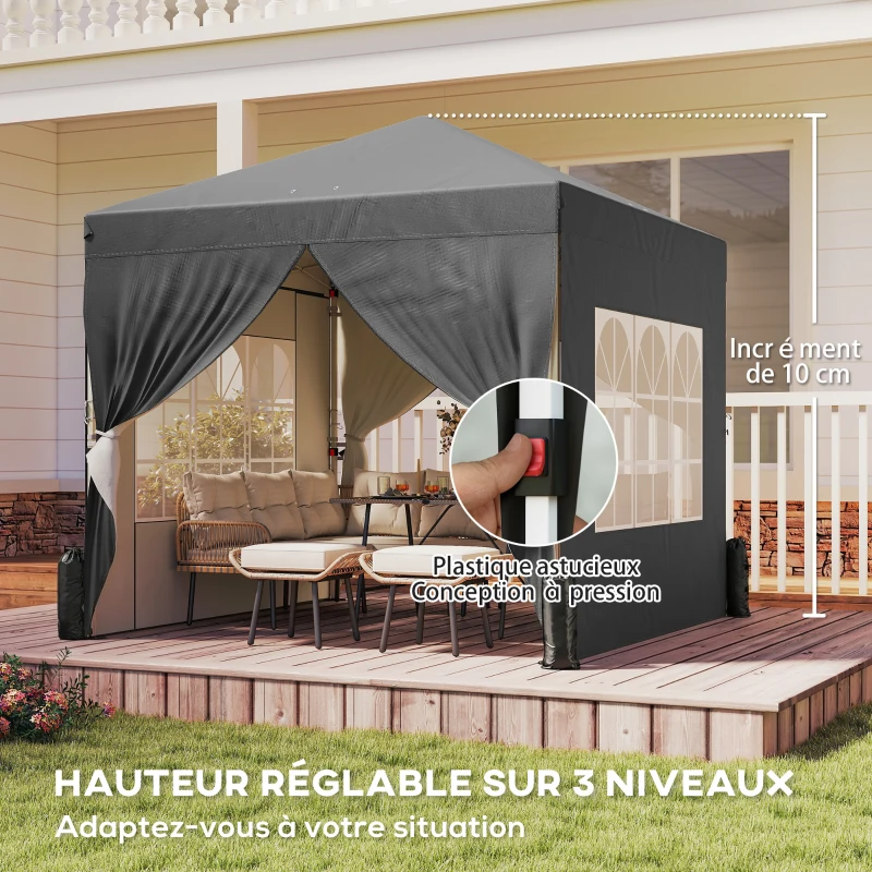 Outsunny Tonelă de grădină 2,5 x 2,5 m pop up tonelă pliabilă reglabilă pe înălțime protecție UV50+ montare ușoară gri închis