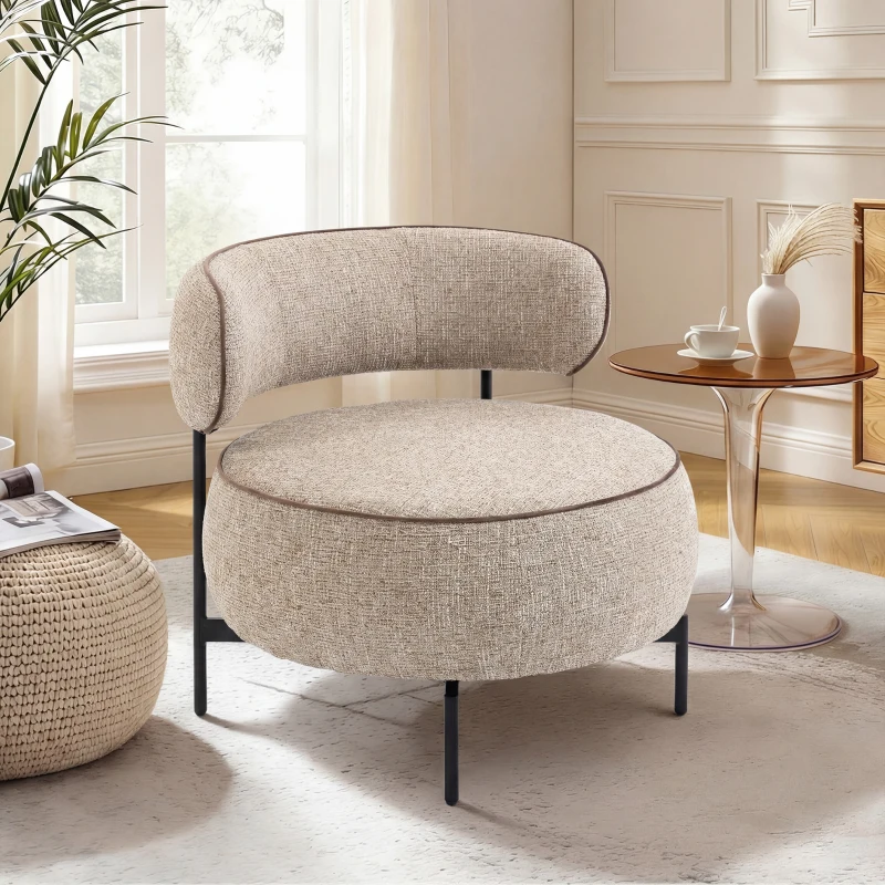 HOMCOM Butaca de Salón con Asiento Giratorio Tapizado en Lino Asiento Amplio Relleno Grueso Patas de Metal Beige