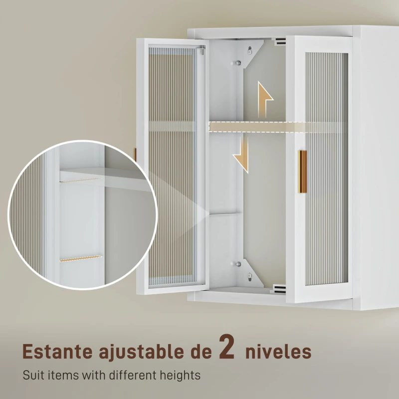 HOMCOM Armario de Baño de Pared Mueble de Baño Colgante Moderno con Estante Ajustable Puertas de Acrílico Blanco