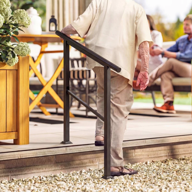 Outsunny Rampe d'escalier pour 2-3 marches, 94 cm, main courante réglable Extérieur et Intérieur Métal Noir