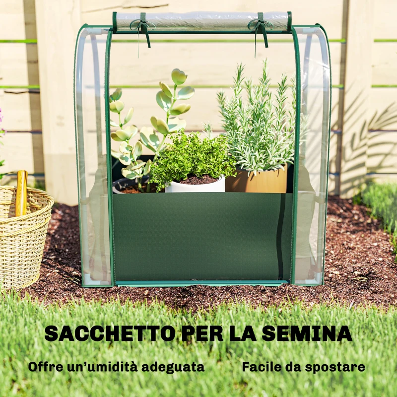 Outsunny Mini Serra con Borsa per Coltivazione e Porta Avvolgibile, 68x50x70 cm, Verde Scuro