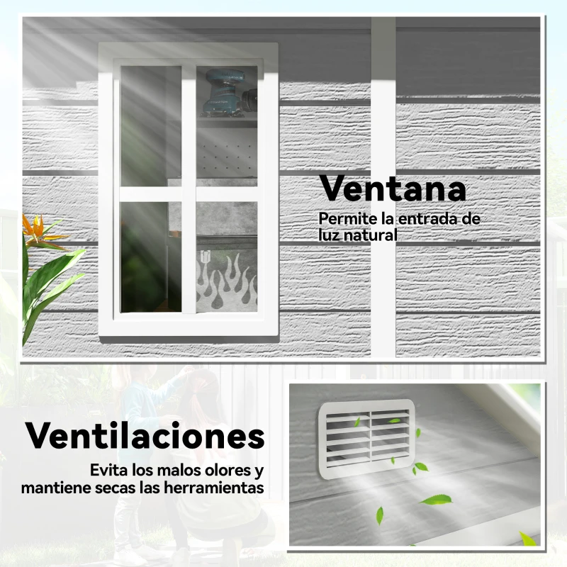 Outsunny Caseta de Jardín Exterior 182x151x219 cm con Suelo Puerta Cerrada y Techo Inclinado para Almacenar Herramientas Gris