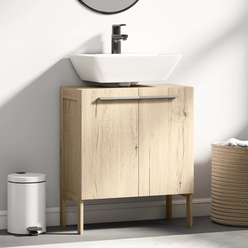 HOMCOM Meuble salle de bain sous lavabo - meuble sous-vasque - placard 2 portes avec étagère - dim. 60L x 30l x 70H cm - MDF imitation bois gris