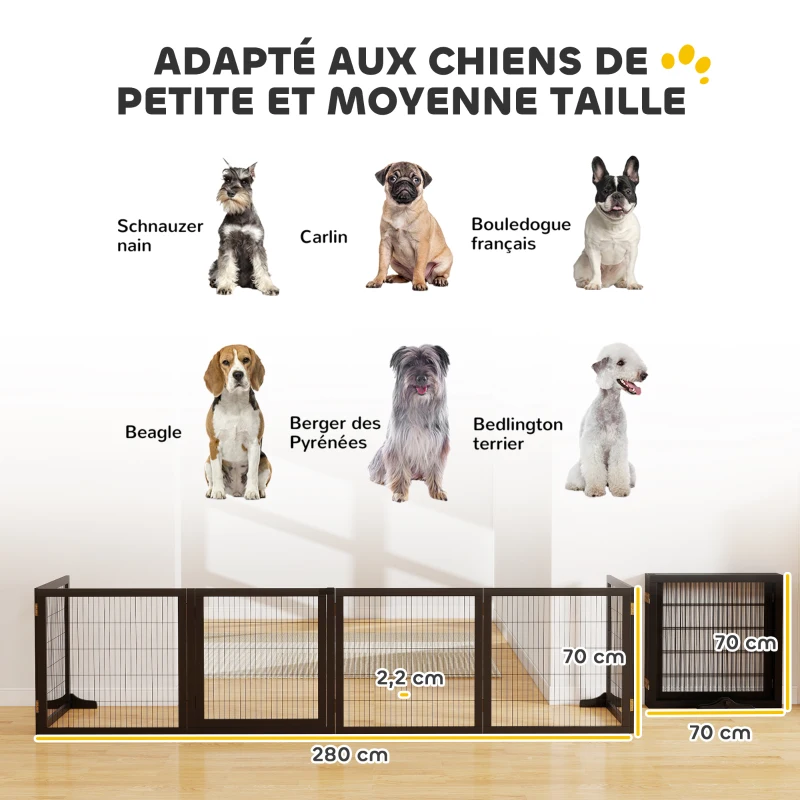 PawHut Barrière de sécurité pour chien barrière pliable à 6 panneaux avec pieds amovibles 432 x 36 x 70 cm noir