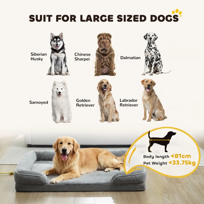 PawHut Dog Sofa Bed, Washable Pet Bed with Removable Cover and Non-Slip Bottom for Small, Medium and Large Dogs, Grey
