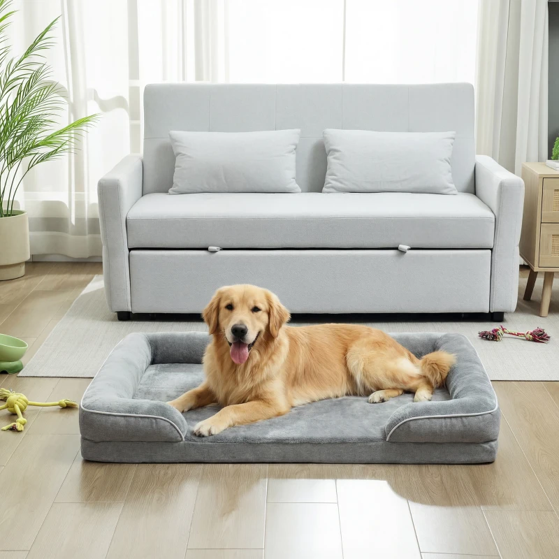 PawHut Dog Sofa Bed, Washable Pet Bed with Removable Cover and Non-Slip Bottom for Small, Medium and Large Dogs, Grey