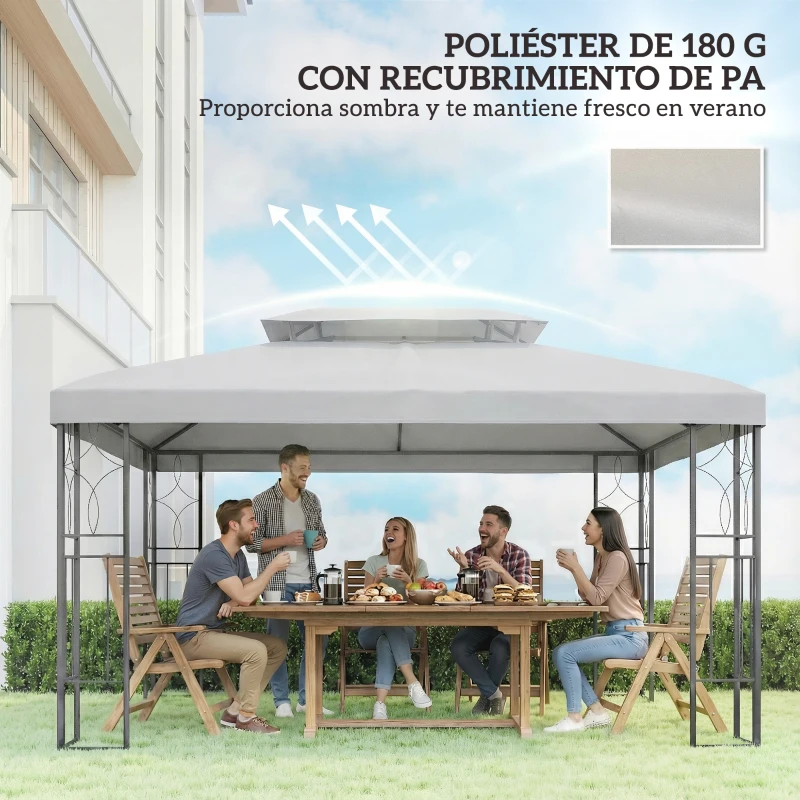 Outsunny Toldo de Recambio 4x3 m con Techo Doble Orificios de Drenaje y Protección UV Solo Toldo NO Incluye Marco Gris Claro
