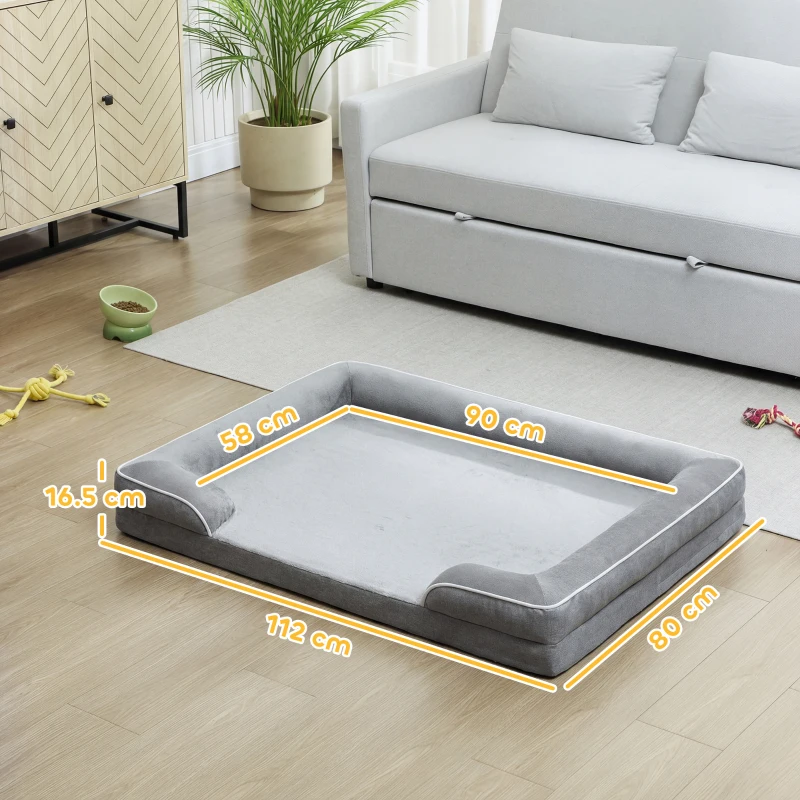 PawHut Dog Sofa Bed, Washable Pet Bed with Removable Cover and Non-Slip Bottom for Small, Medium and Large Dogs, Grey