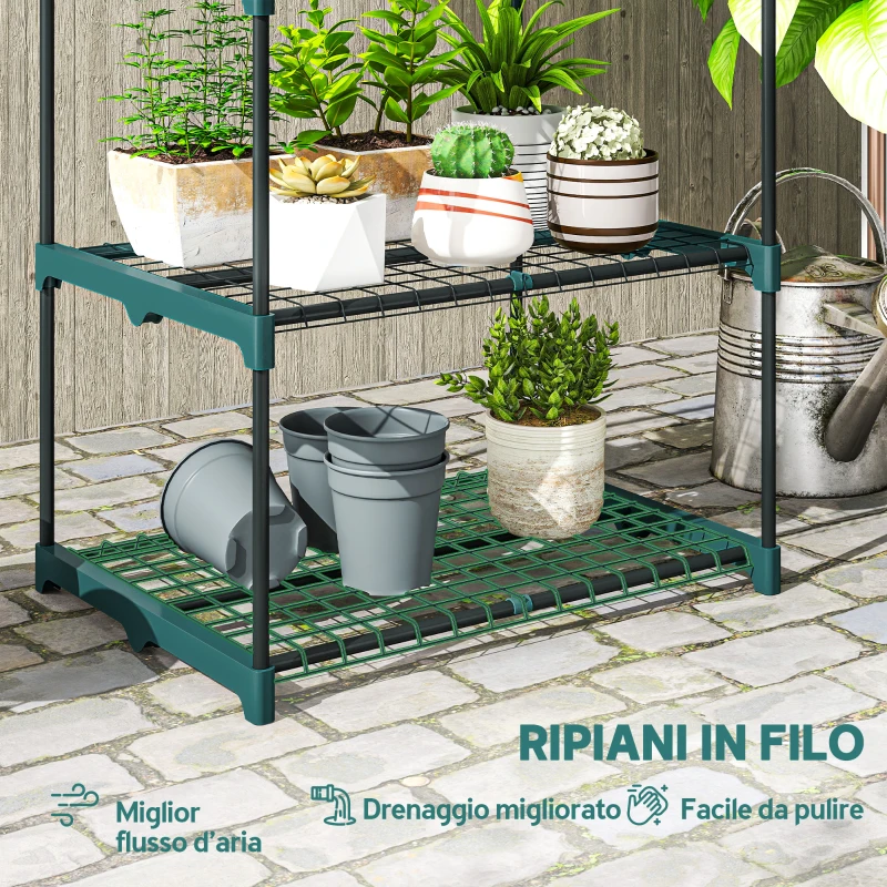 Outsunny Portapiante a 4 Livelli Aperti in Acciaio e Plastica, 67x49x105 cm, Verde Scuro