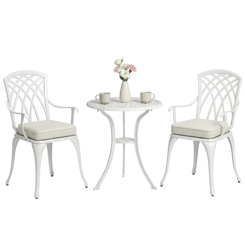 Outsunny Three-Piece Cast Aluminium Bistro Set - White