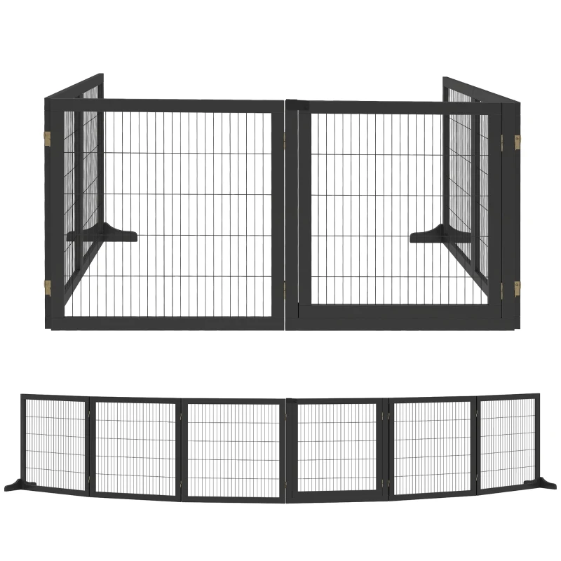 PawHut Barrière de sécurité pour chien barrière pliable à 6 panneaux avec pieds amovibles 432 x 36 x 70 cm noir