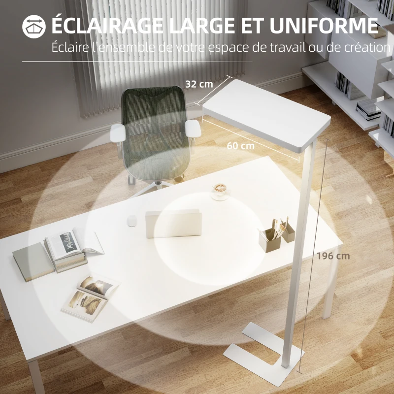 HOMCOM Lampadaire sur pied salon LED dimmable spectre complet pour le soin des yeux télécommande 60 x 32 x 196 cm blanc