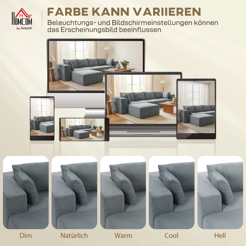HOMCOM Modulares Ecksofa, U-Form Sofa mit breitem und tiefem Sitz, 2 Hocker, dunkelgrau