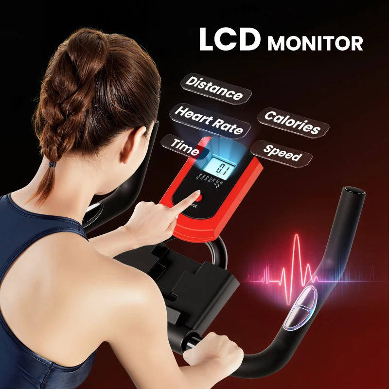 HOMCOM Indoor Upright Exercise Bike Machine, with Adjustable Seat, Resistance, Handlebar, LCD Display