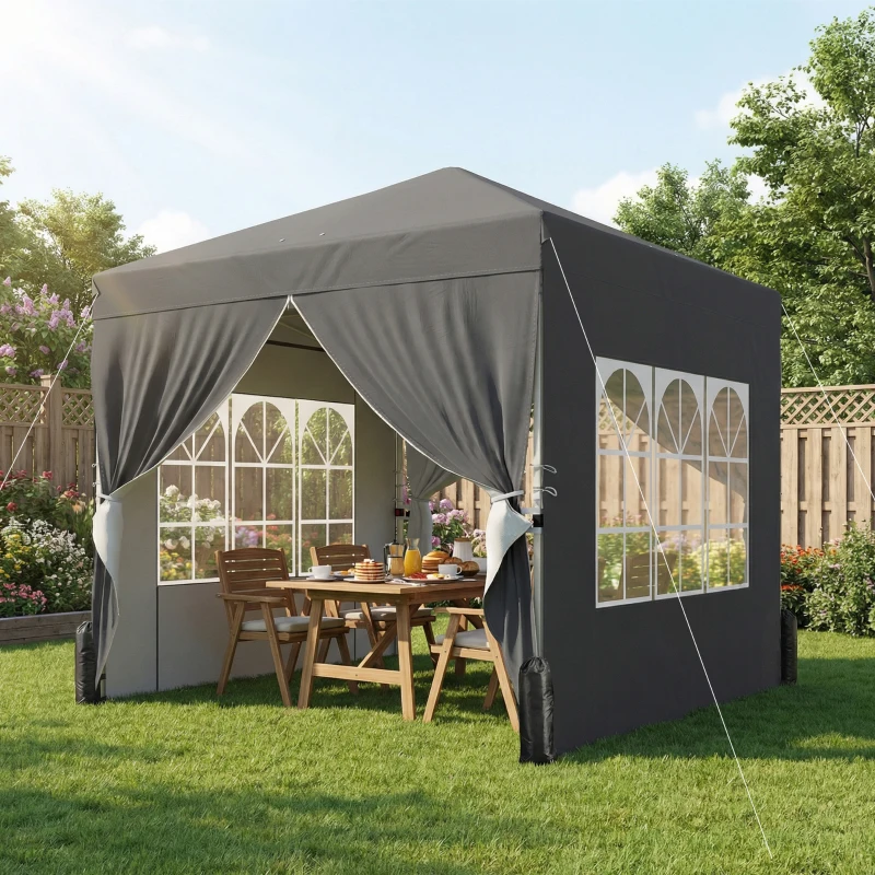 Outsunny Tenda de Jardim 2,5x2,5 m Aparecer Tenda Dobrável Ajustável em Altura Proteção UV50+ Montagem Fácil Cinza Escuro