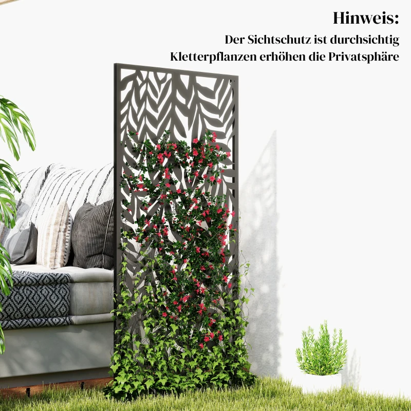 Outsunny Raumteiler 65 x 130 cm Freistehend Hängend Paravent, Trennwand Sichtschutz aus Metall Schwarz