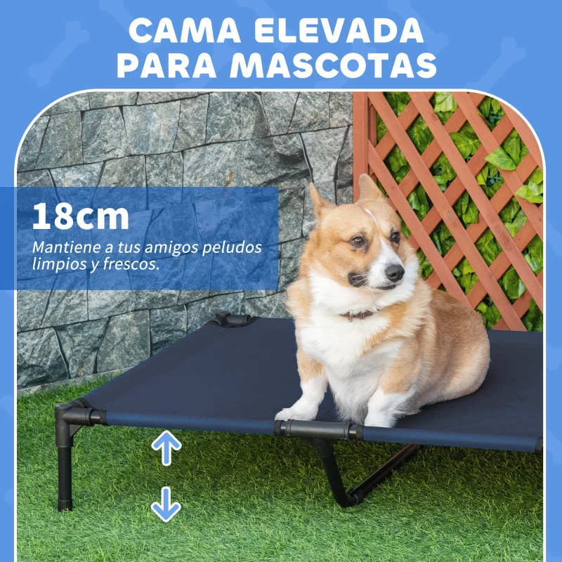 PawHut Cama Elevada para Perros Refrescante y Transpirable Cama para Perros Grandes 92x76x18 cm para Interior Exterior Azul