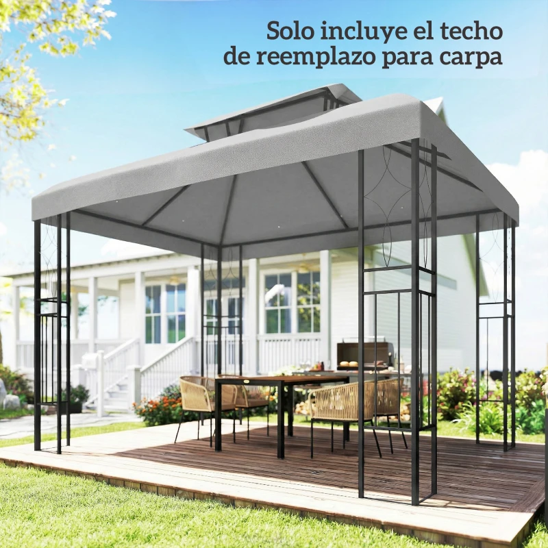 Outsunny Toldo de Recambio 4x3 m con Techo Doble Orificios de Drenaje y Protección UV Solo Toldo NO Incluye Marco Gris Claro
