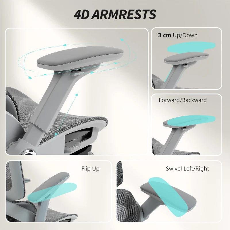 HOMCOM Ergonomic Office Chair, High Back Mesh Desk Chair, Grey