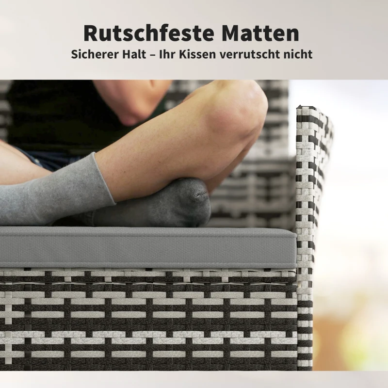 Outsunny 2-Sitzer Rattan Gartensofa PE-Rattan Outdoor-Terrassen-Sofa mit Polster, Anti-Rutsch-Matten, Stahlrahmen, Hellgrau