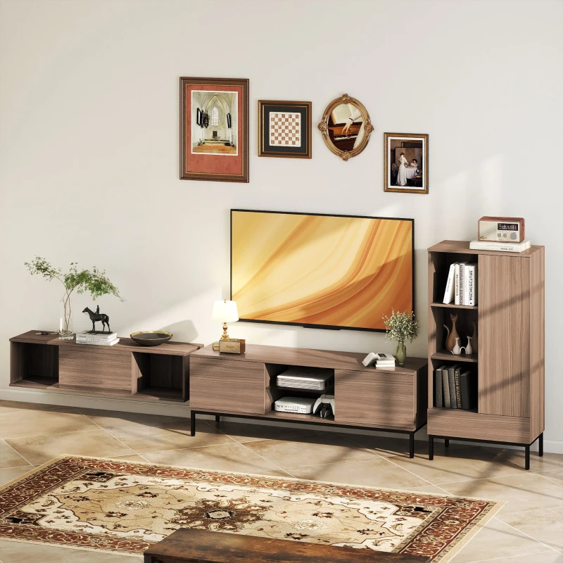 HOMCOM Aparador para Salón Moderno con Puerta Cajón Estante Ajustable y 3 Compartimentos Abiertos 60x34x121 cm Natural