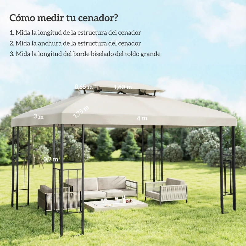 Outsunny Toldo de Recambio 4x3 m con Techo Doble Orificios de Drenaje y Protección UV Solo Toldo NO Incluye Marco Crema
