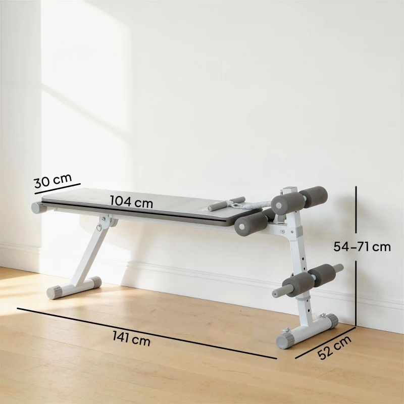 SPORTNOW Bancă multifuncțională pentru antrenament, bancă plată reglabilă cu șezut pe 3 nivele, 141 x 52 x 54-71 cm, albastru și alb