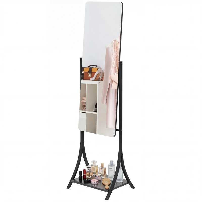 HOMCOM Free Standing Dressing Mirror, Full Length Mirror with Adjustable Angle, Storage Shelf for Living Room, Bedroom, Hallway