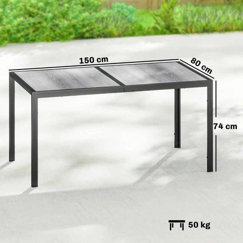 Outsunny Gartentisch für 4 bis 6 Personen, Außentisch mit Holzoptik-Platte, 150 x 80 x 74 cm, grau