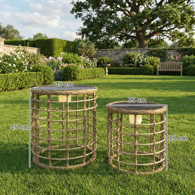 Outsunny Lampă solară de podea set de 2 Lămpi solare din ratan cu senzor de lumină LED Lampă solară în stil Boho IP44