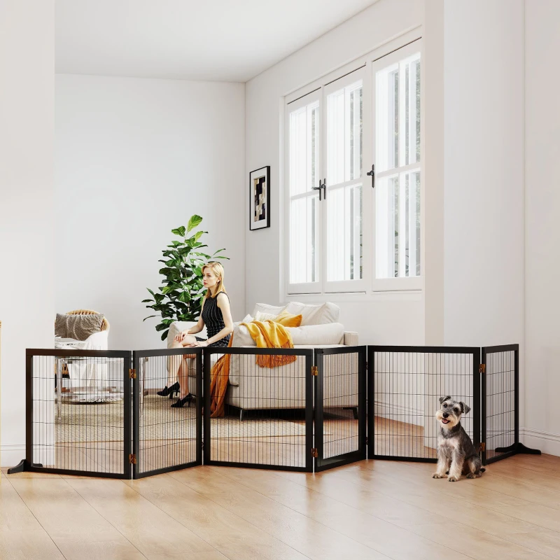 PawHut Barrière de sécurité pour chien barrière pliable à 6 panneaux avec pieds amovibles 432 x 36 x 70 cm noir