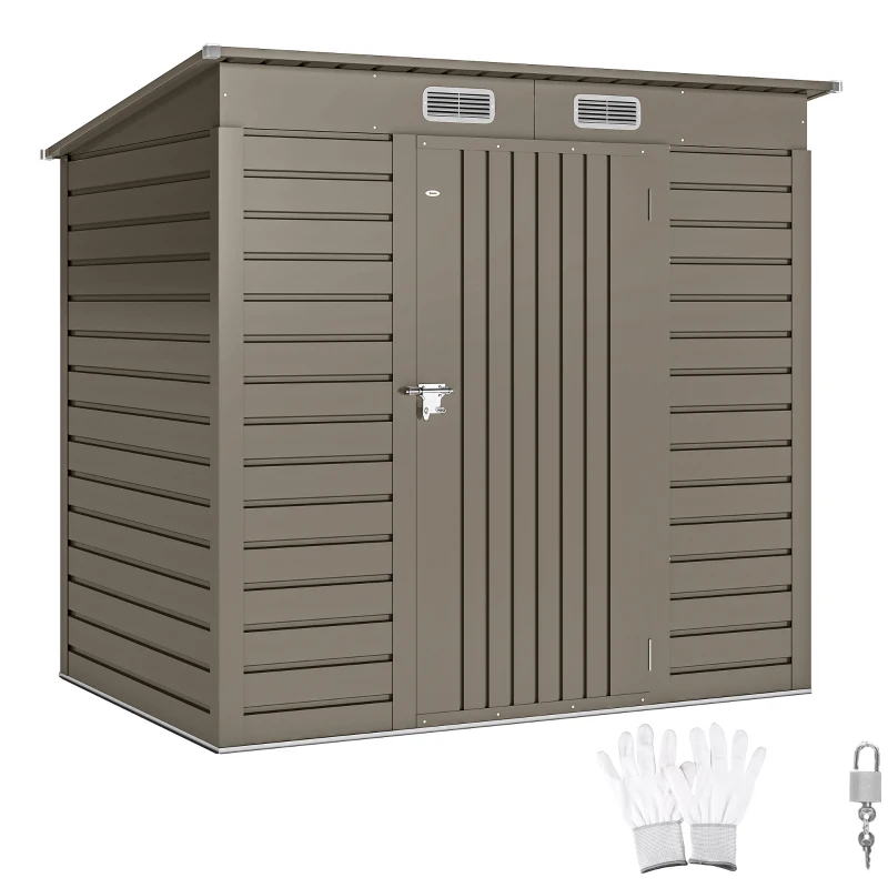 Outsunny 4 x 6ft Galvanised Metal Garden Shed, with Locking Door - Grey