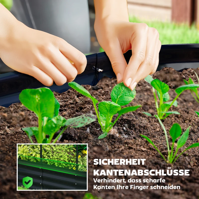 Outsunny Verhoogd plantenbed met klimrek, metalen plantenbak met handschoenen tuinkist 160 x 90 x 180 cm, Donkergrijs