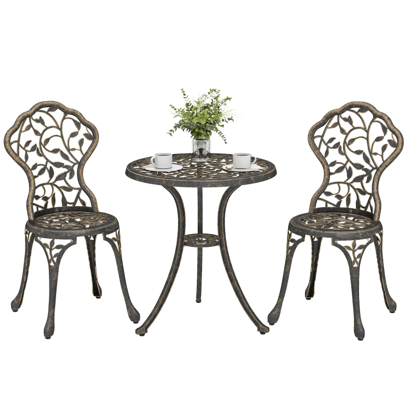 Outsunny 3 Pcs Aluminium Bistro Set Garden Furniture Dining Table Chairs Outdoor Seat Patio Seater Brown