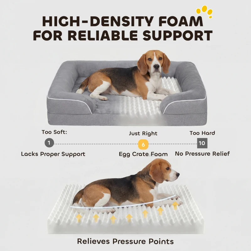 PawHut Dog Sofa Bed, Washable Pet Bed with Removable Cover and Non-Slip Bottom for Cats, Small and Medium Dogs, Grey