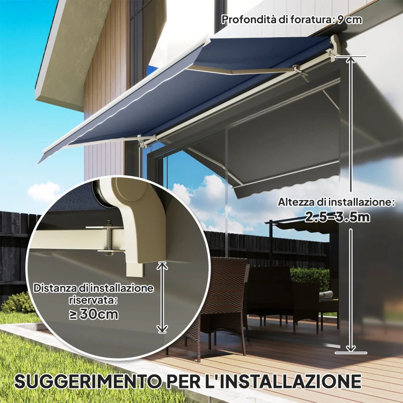 Outsunny Tenda da Sole per Esterno a Bracci Avvolgibile con Apertura a Manovella, 360x250 cm, Grigio