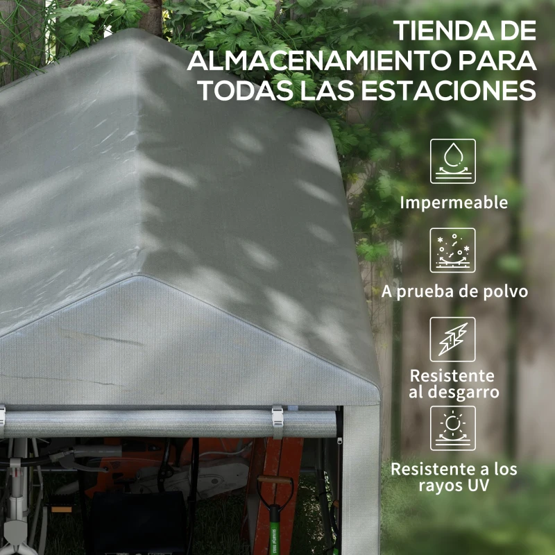 Outsunny Carpa de Jardín para Bicicletas 1,2x1,8x1,65 m con 2 Habitaciones Puerta con Cremallera Impermeable Anti-UV Gris Claro