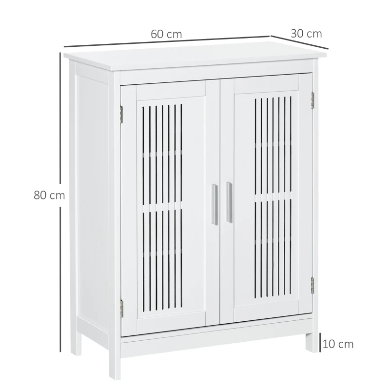 kleankin Mueble de baño, armario para baño de pie de 3 niveles, doble puerta y estante ajustable, 60x30x80cm, blanco