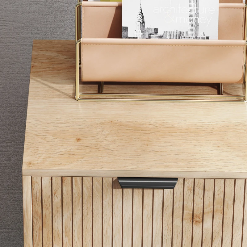 HOMCOM Aparador de Salón Aparador con Estante Ajustable 2 Puertas Sistema Anti-vuelco y Patas de Madera 78x40x77,5 cm Roble