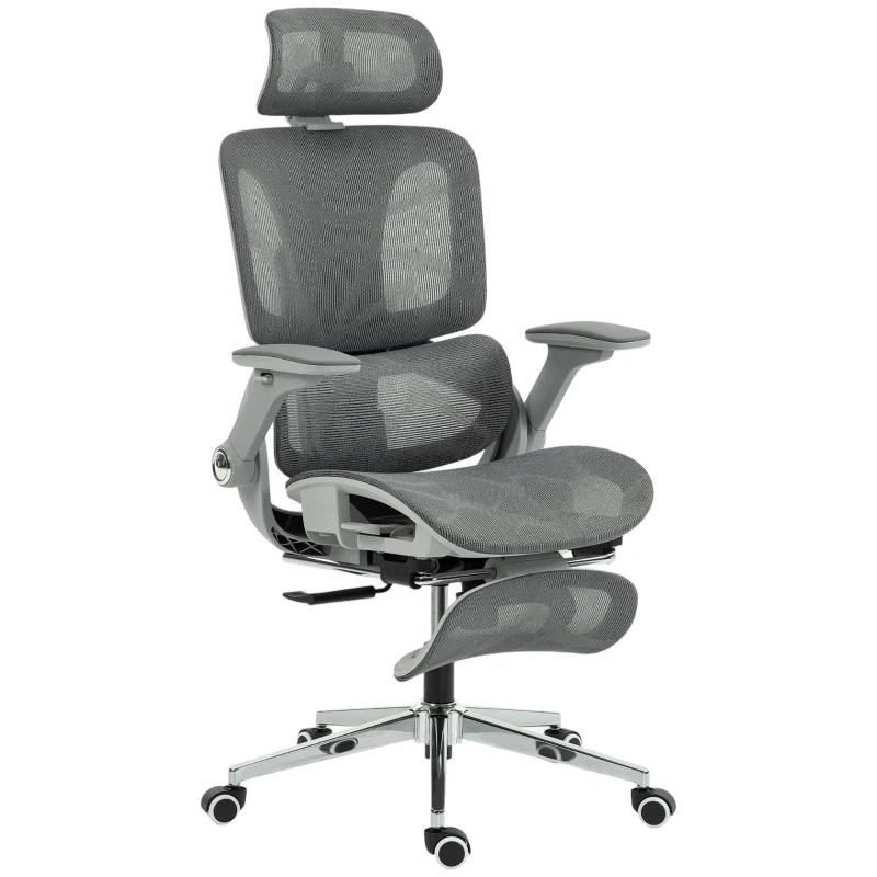 HOMCOM Ergonomic Office Chair, High Back Mesh Desk Chair, Grey