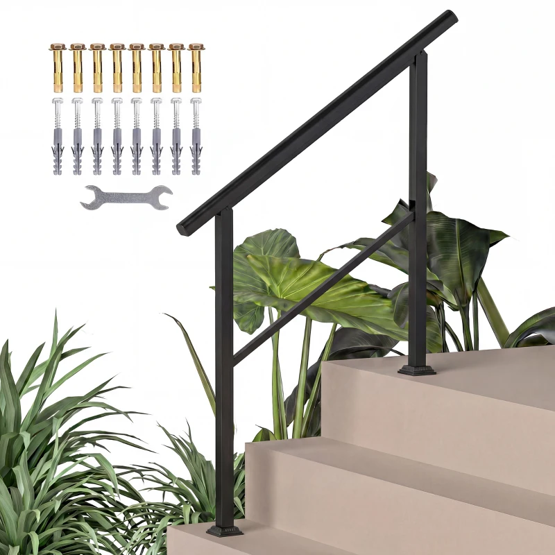 Outsunny Stair railing for 2-3 steps, 94cm, angle-adjustable handrail outdoor and indoor metal black