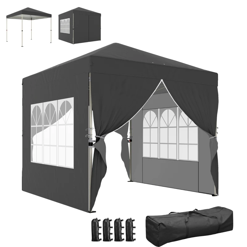 Outsunny Tenda de Jardim 2,5x2,5 m Aparecer Tenda Dobrável Ajustável em Altura Proteção UV50+ Montagem Fácil Cinza Escuro