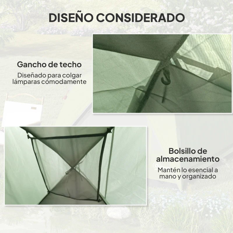 Outsunny Tienda de Camping para 4 Personas Impermeable Fácil Instalación y Bolsa de Transporte Incluida 200x200x135 cm Verde